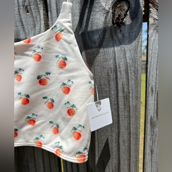 NWT Anthropologie: White Crop Top with Peach Print: Size L/XL - Picture 3 of 7
